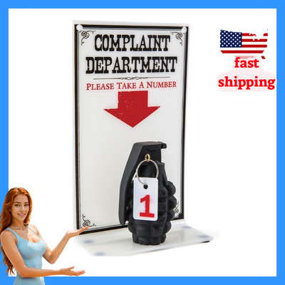 Complaint Department Sign - Wall Mount or Desk Display Durable Cast Grenade