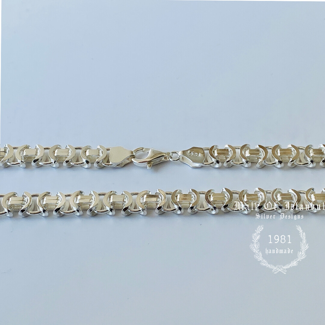 Pre-owned Handmade Mens King Flat Byzantine Chain Necklace 925 Sterling Silver 90gr 9.5mm 24 Inch
