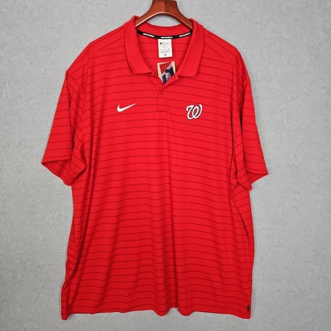 Nike Washington Nationals Red Pin Stripe Polo Shirt Men’s Size 4XL Authentic