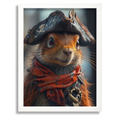 Squirrel Pirate Painting Funny Squirrel Portrait Unique Animal Wall Art Print