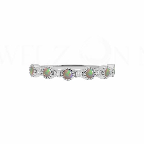 Pre-owned J.o.n 14k Gold Genuine Diamond And Opal Gemstone Engagement Ring Fine Jewelry In White