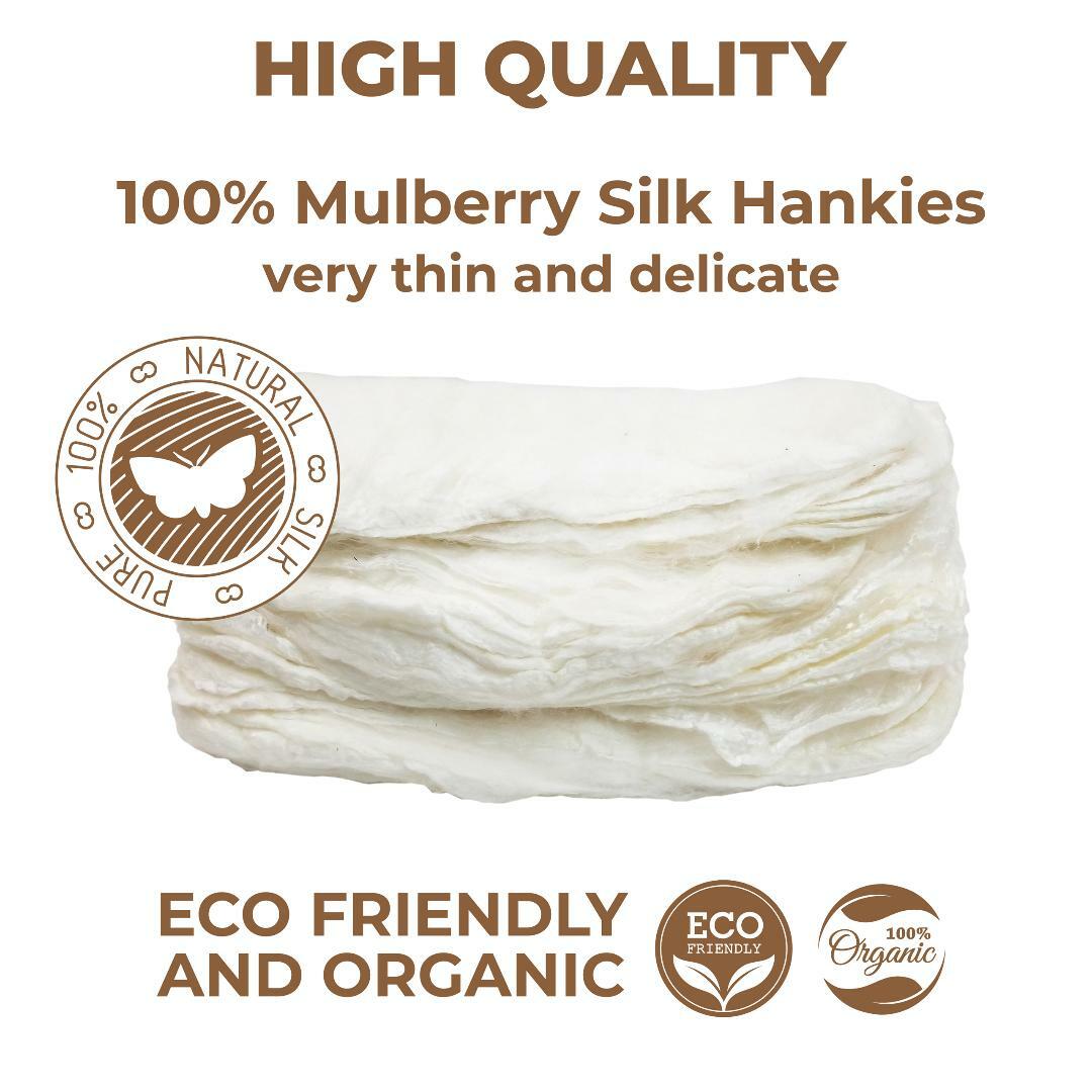 Undyed Mulberry Silk Hankies Natural for Felting, Spinning, Weaving,Fiber Crafts