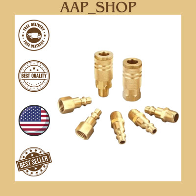 Air Hose Fittings Quick Connect Brass Coupler Plug Kit Industrial Type D 1/4inch