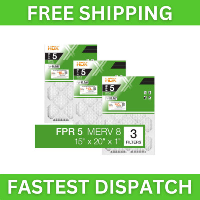 15x20x1 Air Filter Standard Pleated Furnace AC (3-Pack) MERV 8 FPR 5