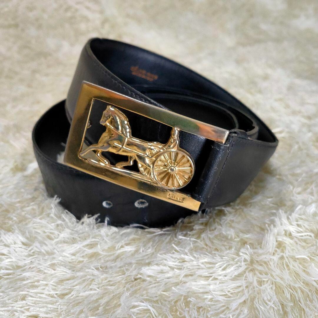 CELINE Rare Belt Vintage Color Black Horse Buckle Including