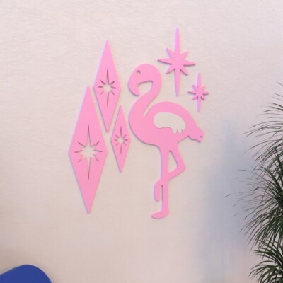 Atomic Flamingo Starburst Diamond Mid Century Modern Vintage Style Art Wall Art