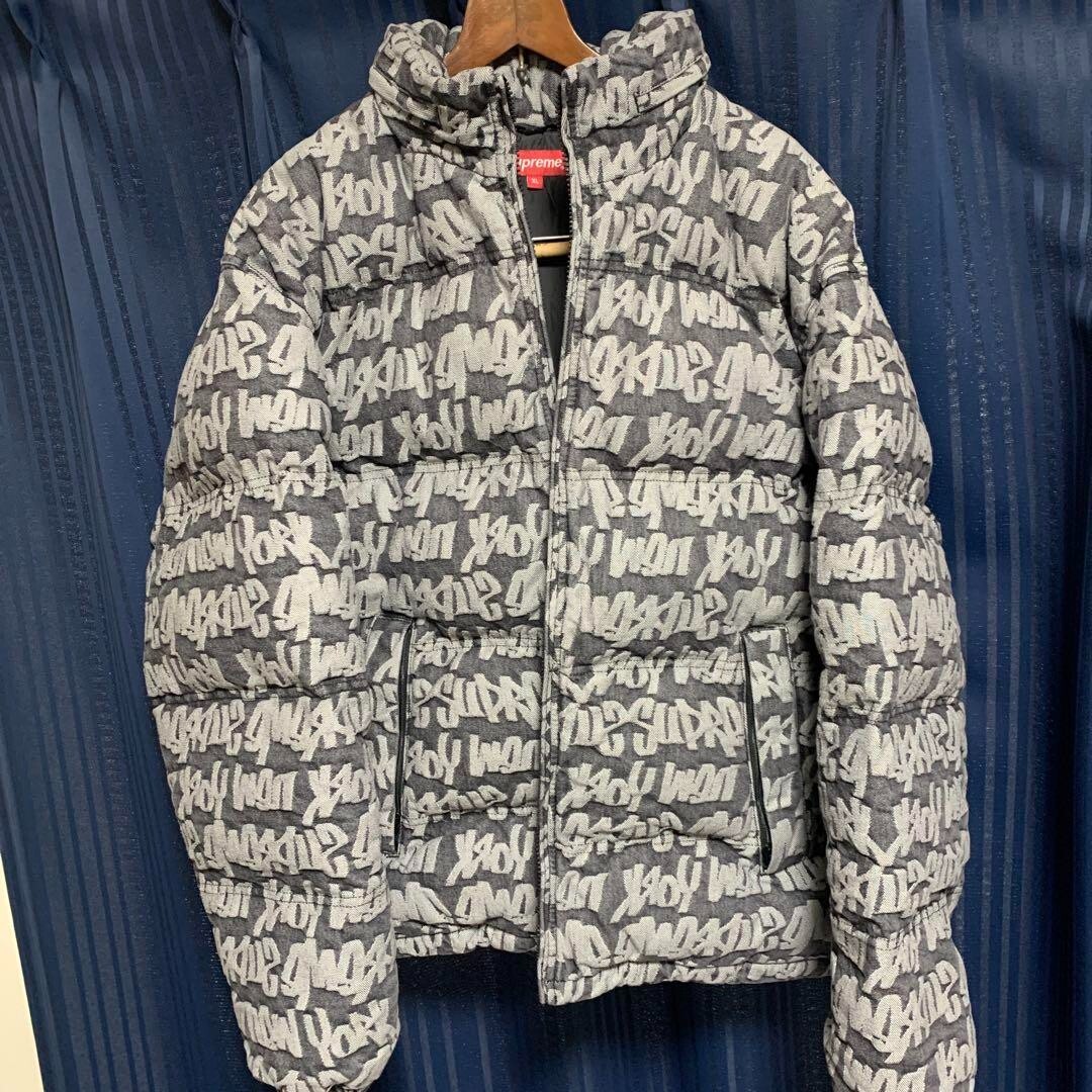Supreme Fat Tip Jacquard Denim Puffer Down Jacket Men's