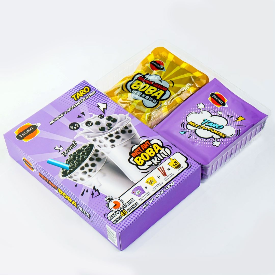J-Basket Milk Tea Boba Kit Taro Black Matcha Flavor with Instant Tapioca Pearls