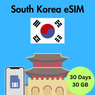 South Korea Prepaid Travel eSIM Card 30GB Data 4G Lte 30 Days