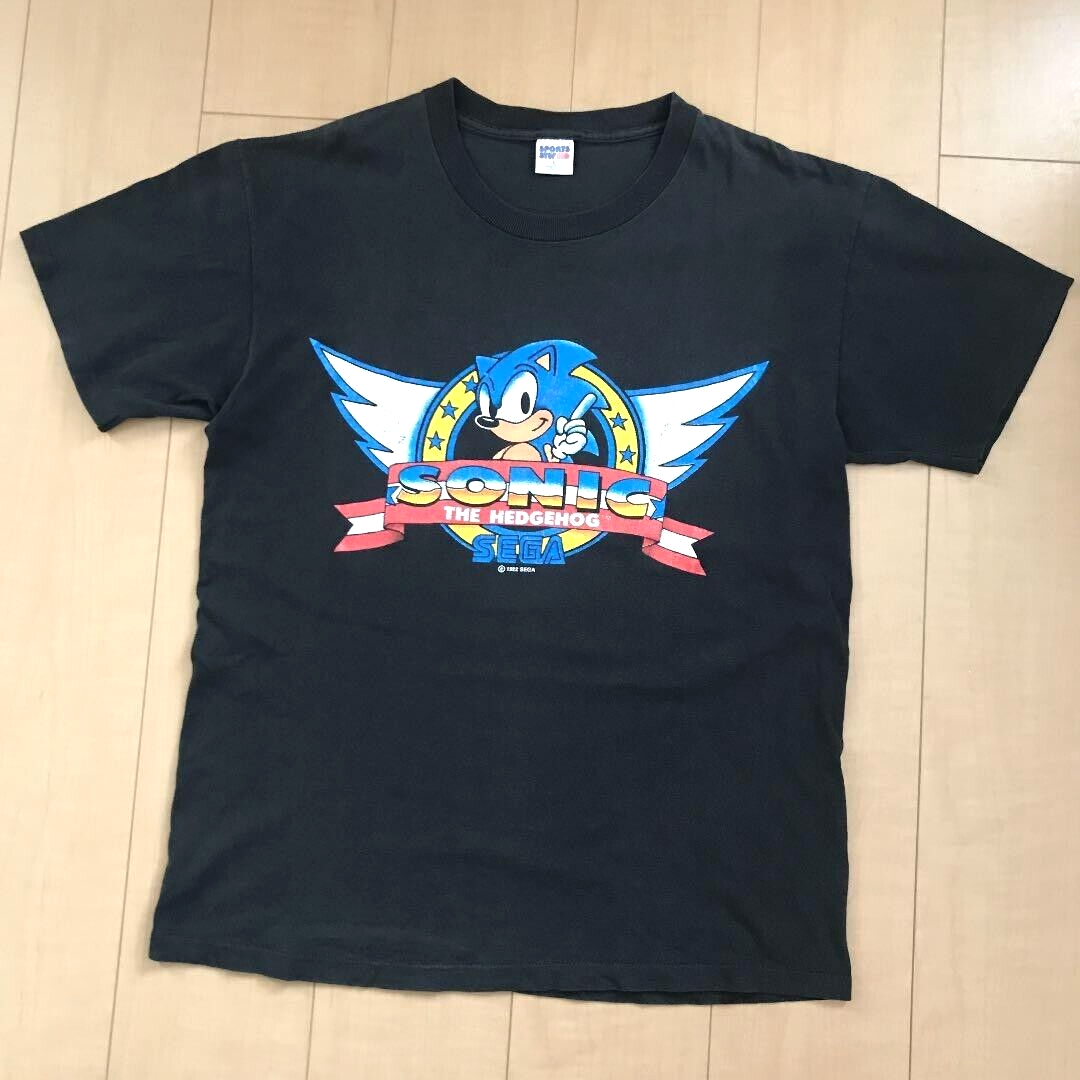 Vintage 1990's SONIC THE HEDGEHOG T-SHIRT Size L Black SEGA