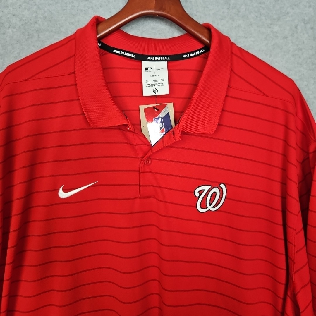 Nike Washington Nationals Red Pin Stripe Polo Shirt Men’s Size 4XL Authentic