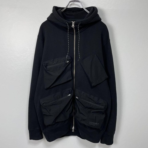 希少 LOOPWHEELER full zip multi pocket Loopwheeler Pocket Zip Hoodie Black Cotton Size XL Used From