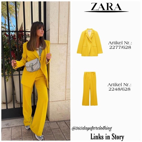 Pre-owned Zara Co-ord Set Double Breasted Blazer +flared Pants Yellow 2277/628- 2248/628