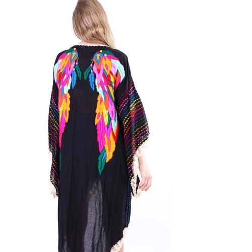 Pre-owned Handmade Angelina  Crochet Embroidered Kimono Duster One Plus Size 2x 3x … In Black