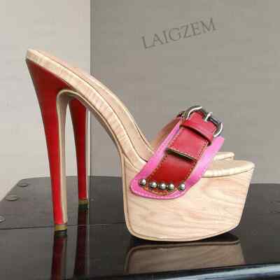 Women Mules Open Toe Slip On Faux Leather Thin High Heeled Slides Shoes Woman