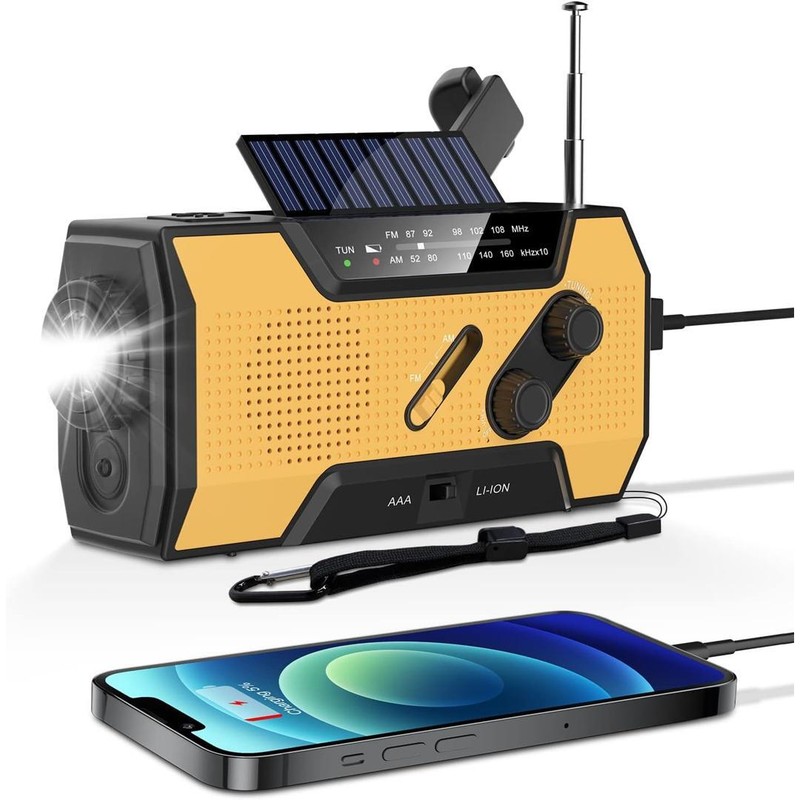 Kurbelradio,Handyladefunktion Solar,Am/Fm, 2000mah Akku, Taschenlampe