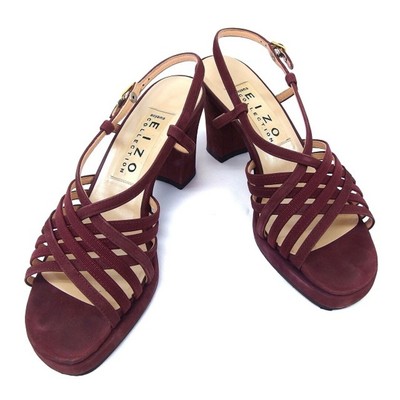 Eizo Sandals Shoe Back Strap Open Toe Chunky Heels 23 Bordeaux Red HT1 Used 2000