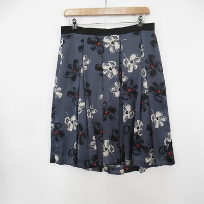 Clements Ribeiro Skirt UK 14 Large Lined FlareRuffle Floral Grey Satin 