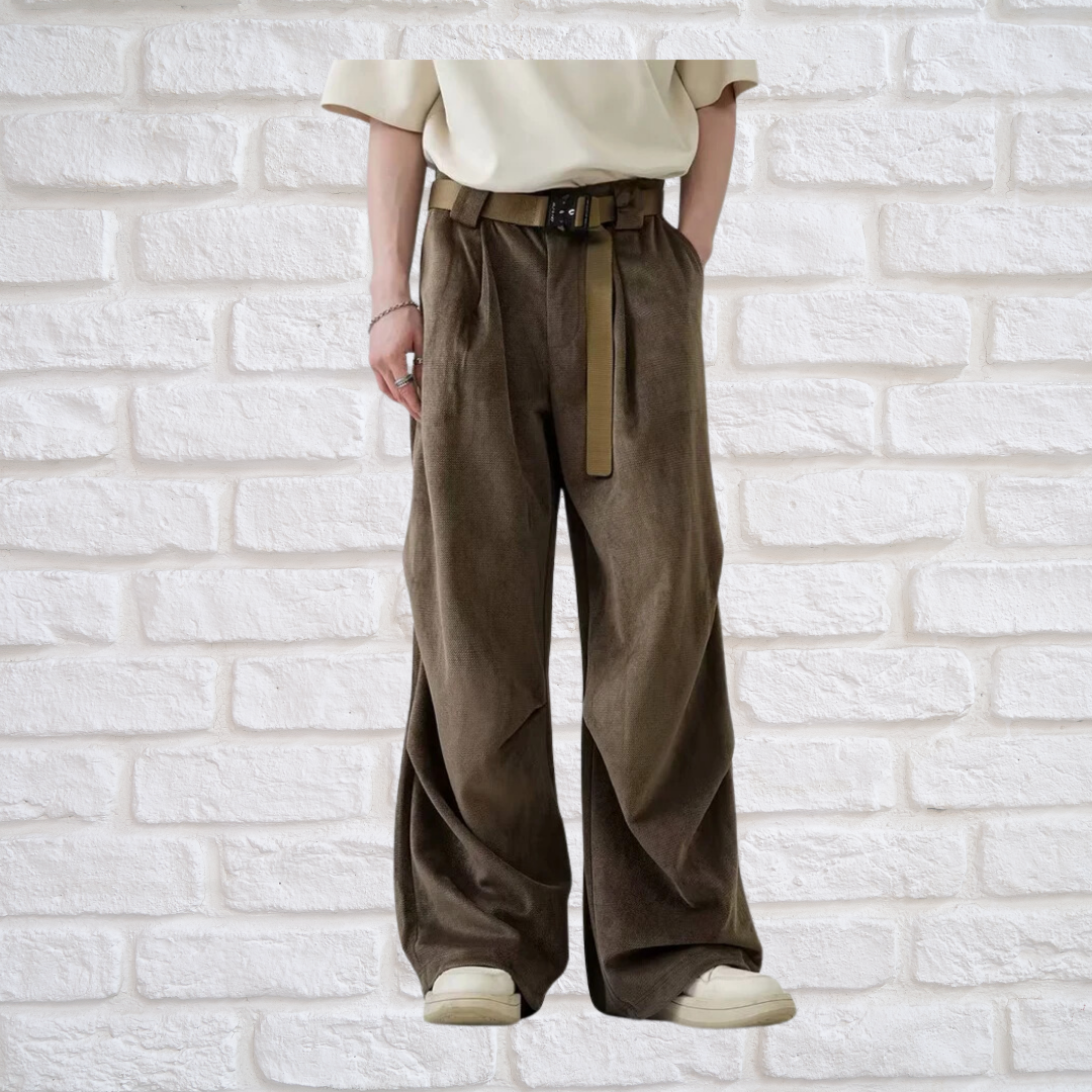 Pleated Brushed Pants Men Hip Hop Korean Wide Leg Trousers