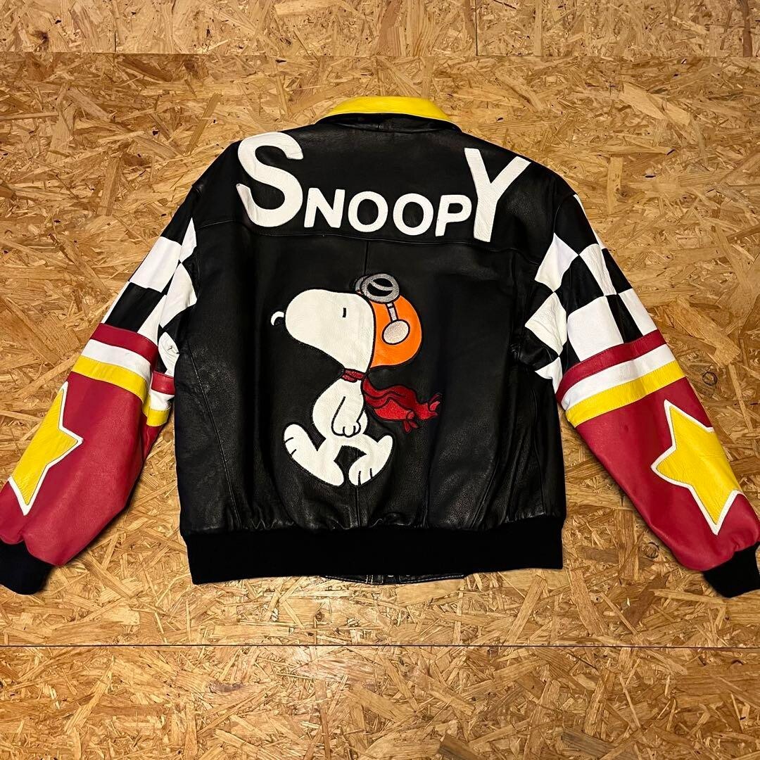 ピーナッツ　レザージャケット　スヌーピー　アメリカントゥーンズ　希少　90s RARE Limited XL Peanuts Snoopy American Toons Genuine