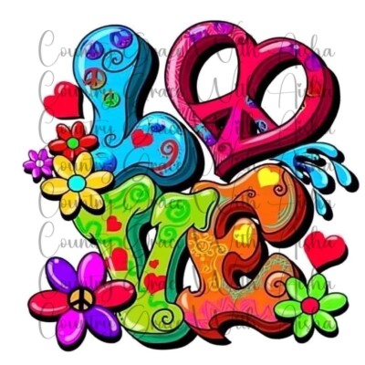 Sublimation Transfer Print Love Hippie Ready to Press Heat Transfer