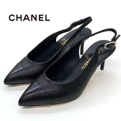 CHANEL ブラック ポインテッドトゥ ハイヒール　35 1/2 CHANEL Sling Back Pumps CC Logo EU 35 Black Used | eBay