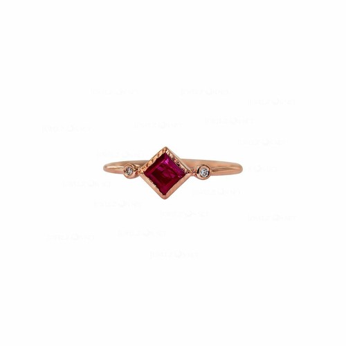 Pre-owned J.o.n Gold Genuine Diamond And Square Shape Ruby Wedding Ring Fine Jewelry In White