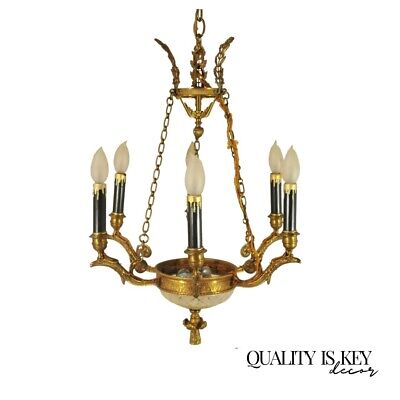Vintage Brass Crystal Dome French Empire Regency Style Figural Birds Chandelier