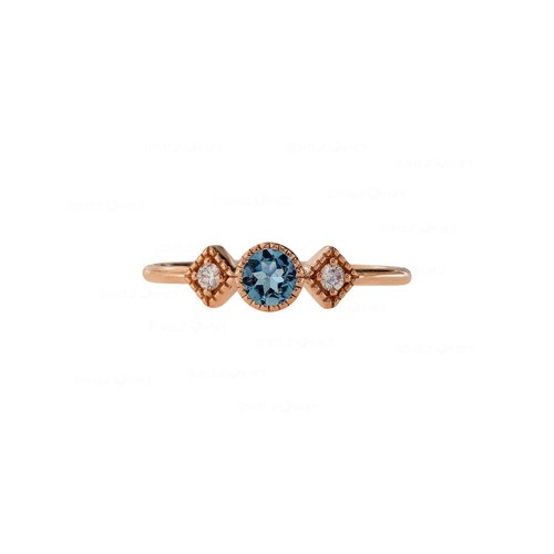 Pre-owned J.o.n 14k Gold Genuine Diamond And Aquamarine Gemstone Birthday Gift Ring Fine Jewelry In White