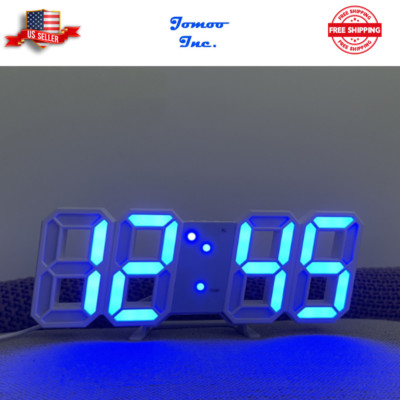Digital 3D LED Wall Desk Alarm Clock 9.7'' Brightness Adjustable Blue