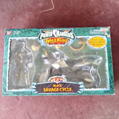 Power Rangers Wild Force Black savage Cycle Figure Weapons 2002 Bandai Open Box