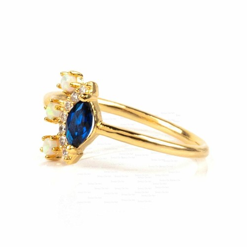 Pre-owned J.o.n 14k Gold Genuine Diamond Opal Blue Sapphire Gemstone Ring Fine Jewelry Gift In Yellow
