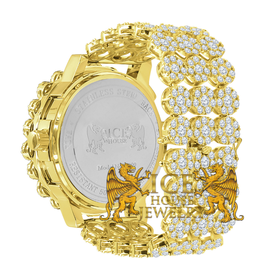 Pre-owned Ice House Icy Roman Face Gold Finish Xl 55mm Genuine Diamond Watch Custom Band & Dial