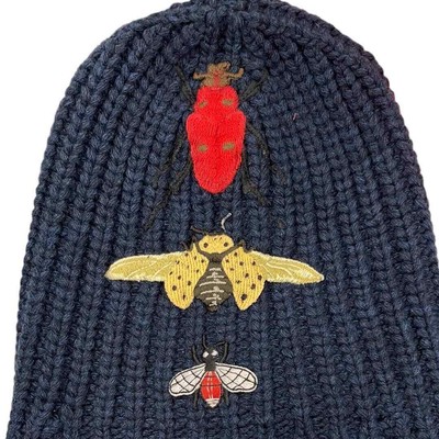Pre-owned Gucci Cusco Knit Hat Beanie Bug Appliqués Size M In Blue