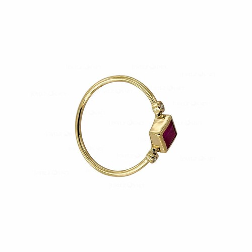 Pre-owned J.o.n Gold Genuine Diamond And Square Shape Ruby Wedding Ring Fine Jewelry In White