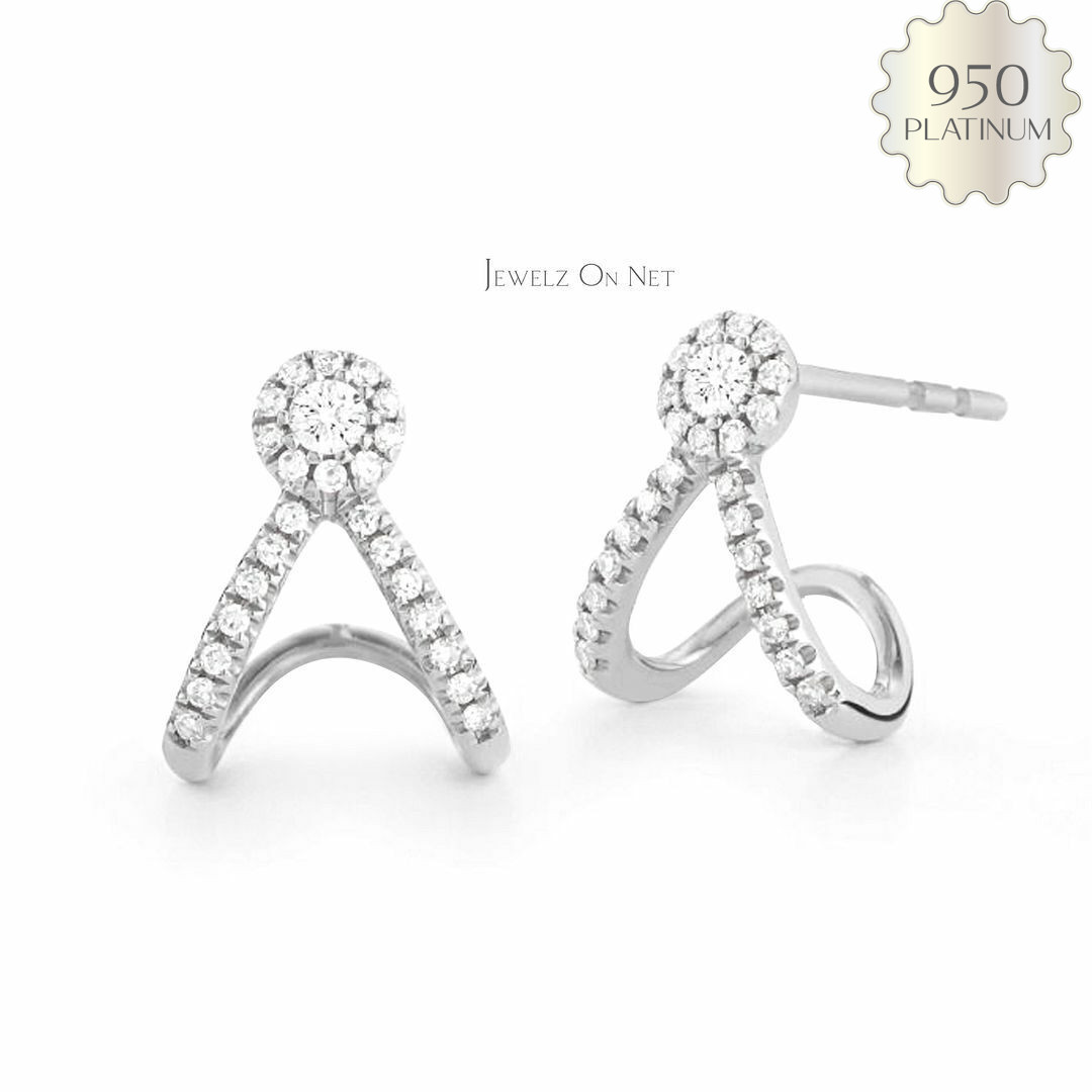 950 Platinum Natural Diamond 12 mm Huggie Earring Wedding-Gifting For Merry Chri