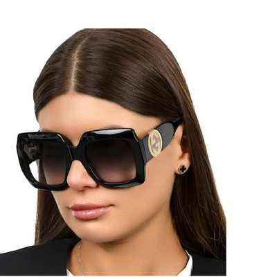 Pre-owned Gucci Gg1022s 006 Sunglasses Shiny Black Frame Grey Gradient Lenses 54mm In Gray