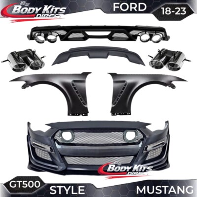For 18-23 Ford Mustang GT500 Style Front Bumper Cover Diffuser Fender LED Grill