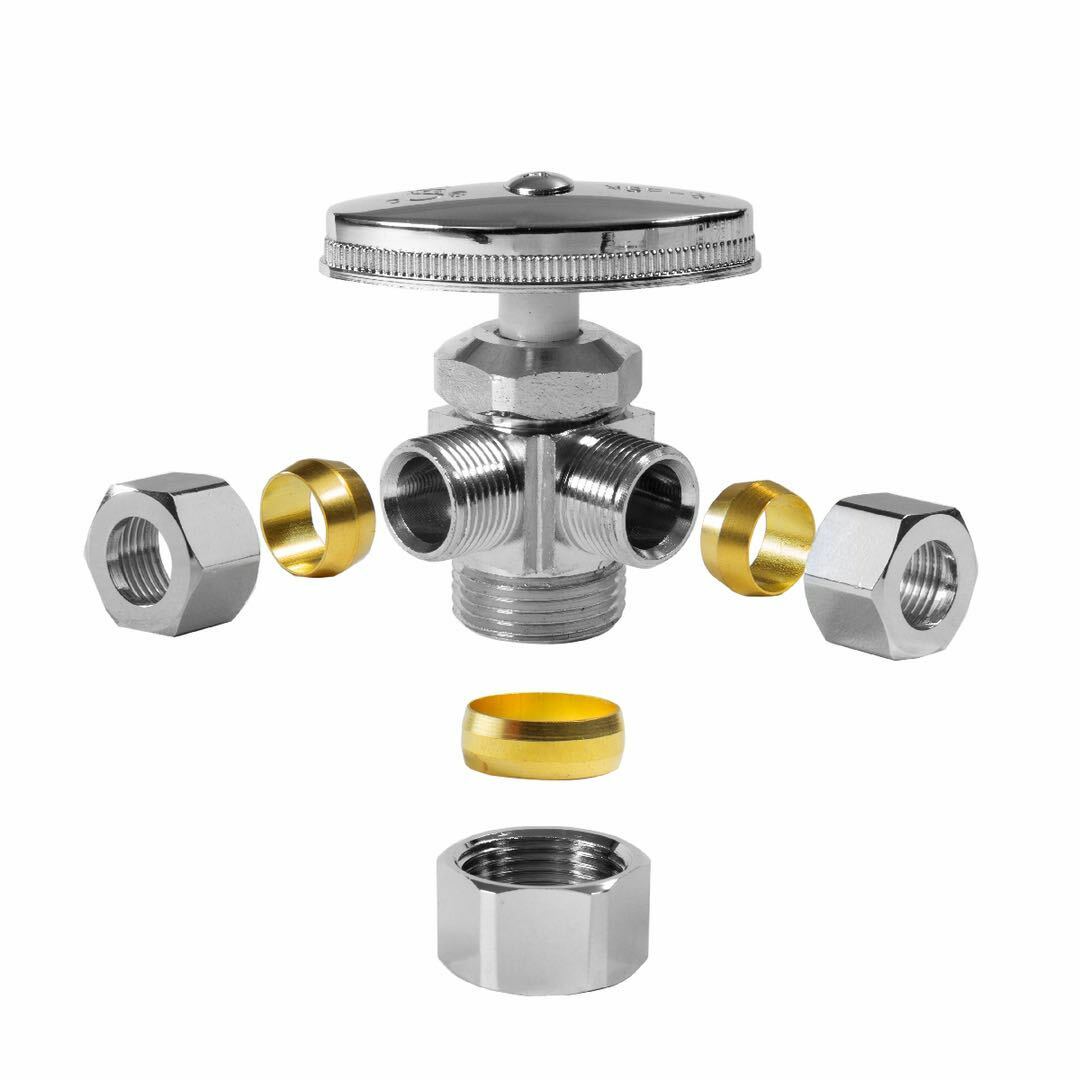 2 PCS Dual Compression Outlet Angle Stop Valve,1/2" NOM (5/8" OD) x 3/8" x3/8"