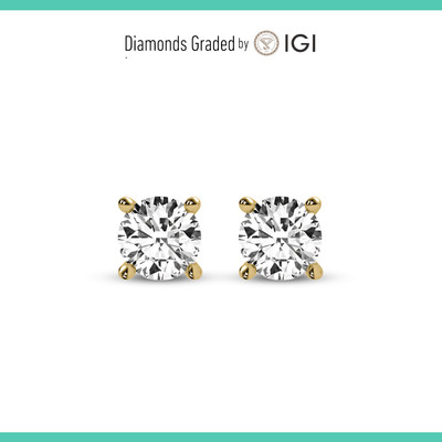 IGI 2.28 - FVS2 Round Lab Grown Diamond Studs Earrings 14k Yellow Gold