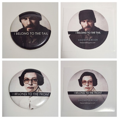 Snowpiercer Movie Promo Buttons & Stickers Set - Chris Evans, Tilda Swinton