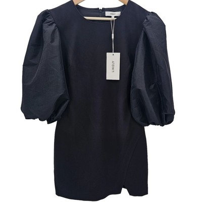 LIKELY Womens 8 Clover Balloon Sleeve Minidress In Black NWT