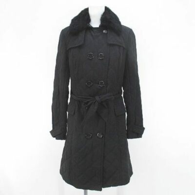 Feroux Long Length Quilted Trench Coat 3 Black Double Button