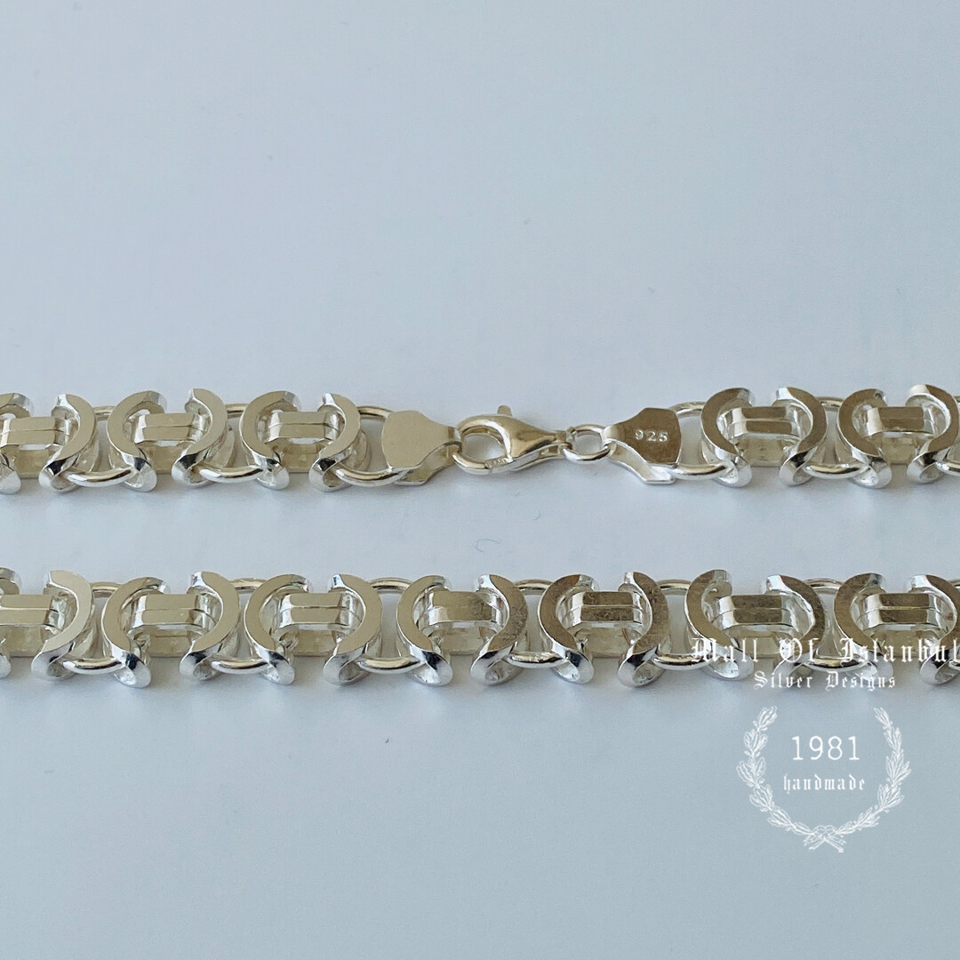 Pre-owned Handmade Mens Flat Byzantine Necklace Euro King 925 Sterling Silver 13mm 202gr 30.70"