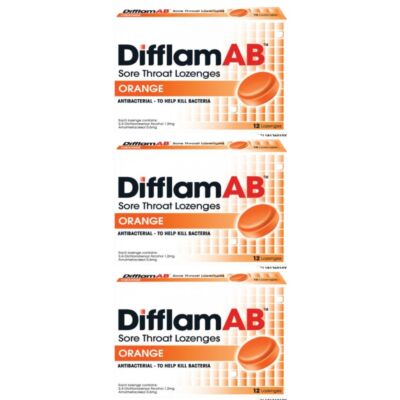 3x DIFFLAM AB Sore Throat Lozenges 12s Kill Bacteria Soothes Relieve Sore Throat