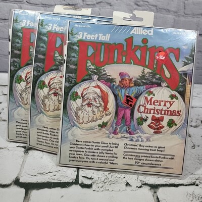 Vintage 1990 Allied Funkins Merry Christmas Santa Claus Lawn Decoration Lot Of 3