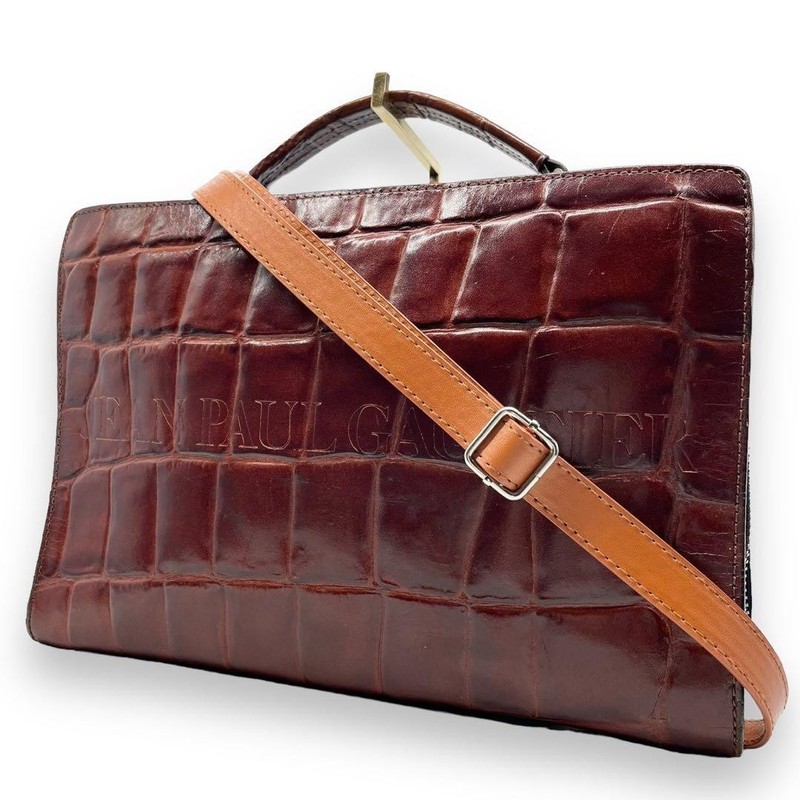 Jean Paul Gaultier Croc Embossed 2-Way Shoulder Bag Brown