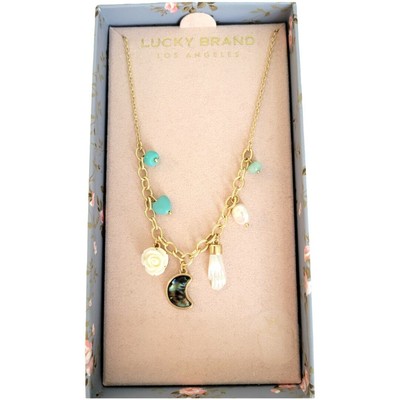 Lucky Brand Gold Necklace Women's Natural Materials Rose Moon Pearl Boho Hippie