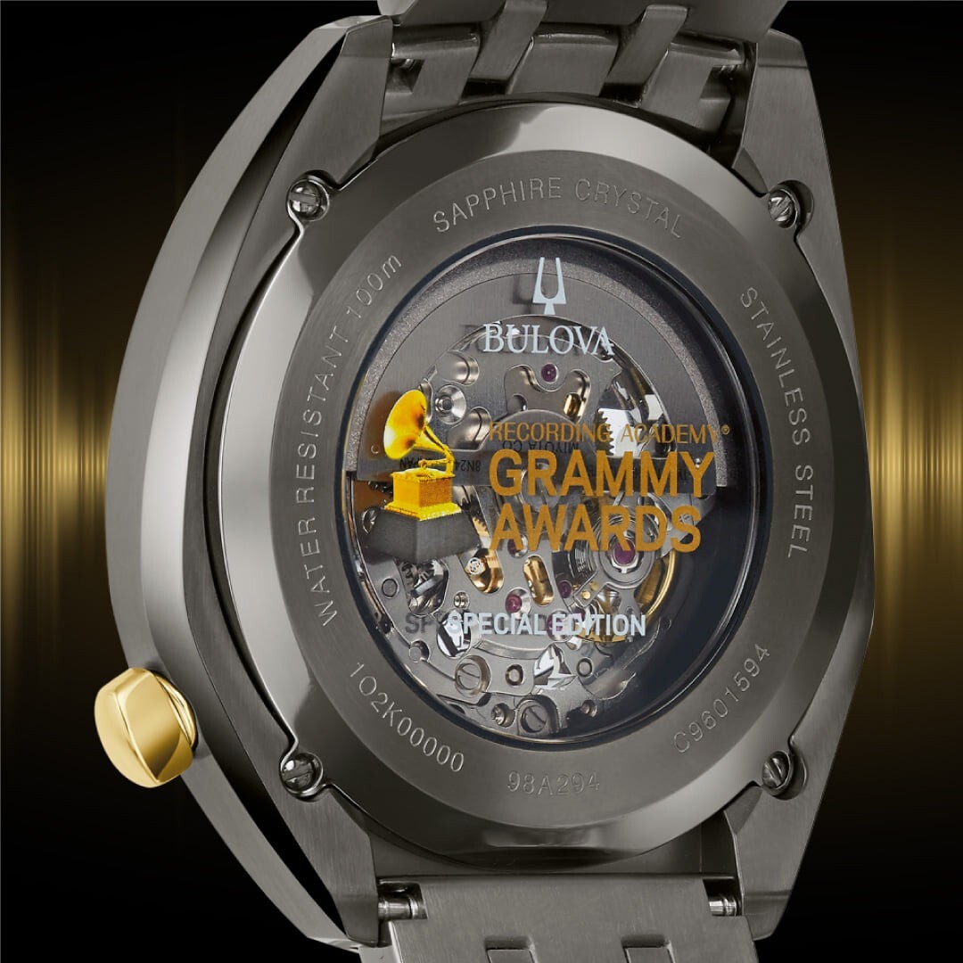 Pre-owned Bulova Grammy Special Edition Gunmetal Gold-tone Skeleton Dial Watch 98a294 $995
