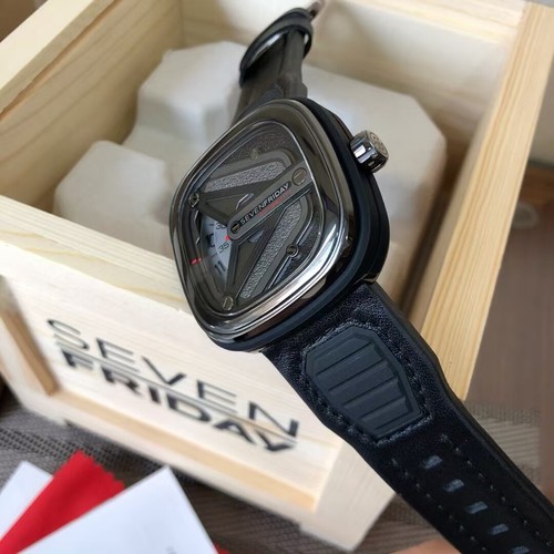 Pre-owned Sevenfriday M-series Spaceship Automatic Black Leather Strap Mens Watch M3/01